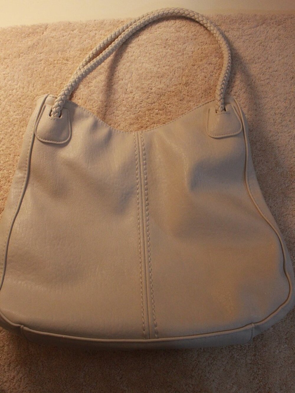 Light Taupe Slouchy Tote with Braided Handles & Front Zip Pocket WW